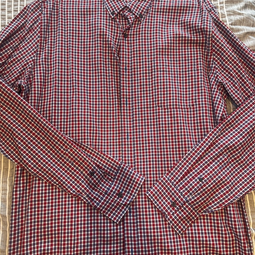 J. Crew Men's Red and Blue Checkered Shirt
